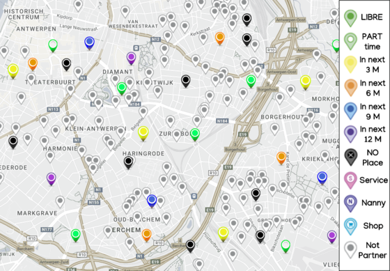 Demonstratiekaart met verschillende gekleurde oriëntatiepunten